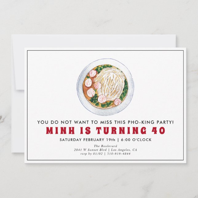 Modern Vietnamese Phở 40th Birthday Invitation (Front)
