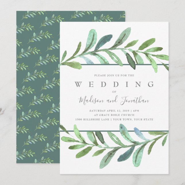 Modern Vines Botanical Wedding Invitation (Front/Back)