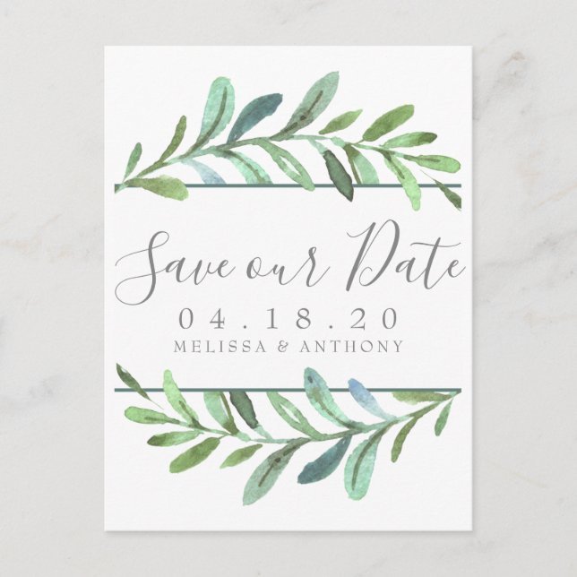 Modern Vines Botanical Wedding Save the Date Announcement Postcard (Front)