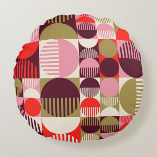 Modern vintage abstract seamless geometric pattern round cushion