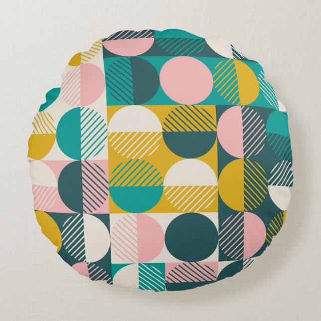 Modern vintage abstract seamless geometric pattern round cushion (Front)