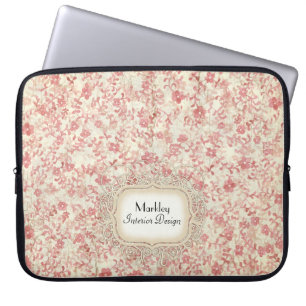 Modern Vintage Art Rose Mini Print Leaf Swirls Laptop Sleeve
