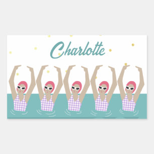 Modern Vintage Artistic Swimmers Synchro Swimming  Rectangular Sticker