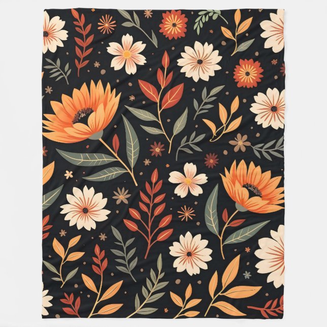 Modern Vintage Beautiful Floral Collection Fleece Blanket (Front)