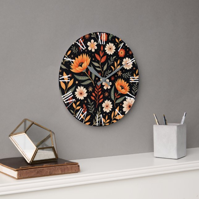 Modern Vintage Beautiful Floral Collection Large Clock (Office)