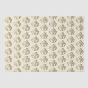 Modern Vintage Beige Brown Shells on Cream Tissue Paper