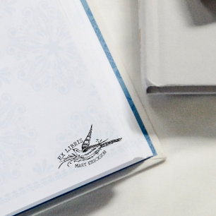 Modern Vintage Bird, Library Ex Libris Book  Rubber Stamp