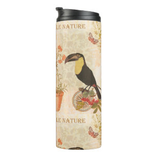 Modern Vintage Bird Pink Flower Butterfly Thermal Tumbler
