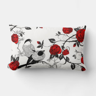 Modern Vintage Birds & Roses With Name Lumbar Cushion