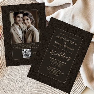 Modern Vintage Black Brown Wedding Invite QR Code
