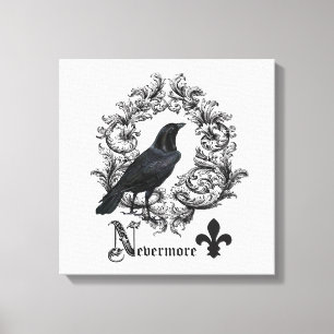 modern vintage black halloween crow canvas print