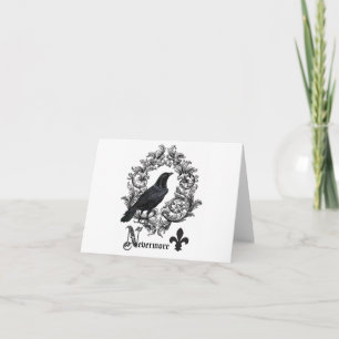 modern vintage black halloween crow card