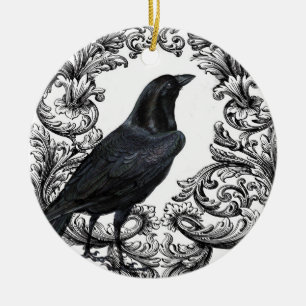 modern vintage black halloween crow ceramic tree decoration