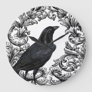 modern vintage black halloween crow large clock