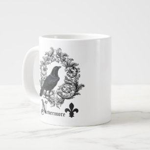 modern vintage black halloween crow large coffee mug