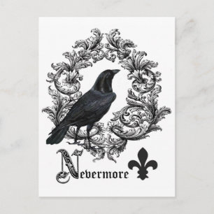 modern vintage black halloween crow postcard