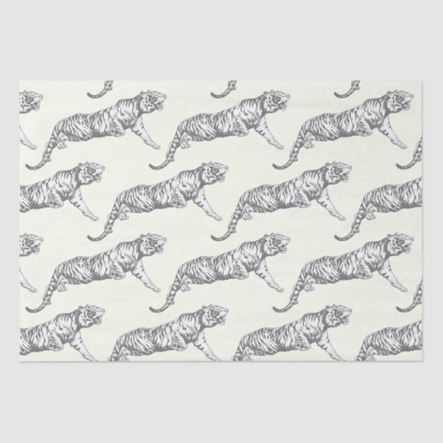 Modern Vintage Black White Tiger Pattern Tissue Paper (Front)