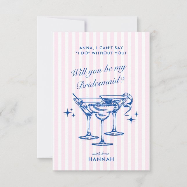 Modern Vintage Blue Bridesmaid Proposal Card (Front)