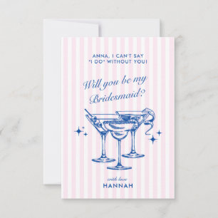 Modern Vintage Blue Bridesmaid Proposal Card