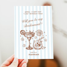 Modern Vintage Blue Bridesmaid Proposal Card