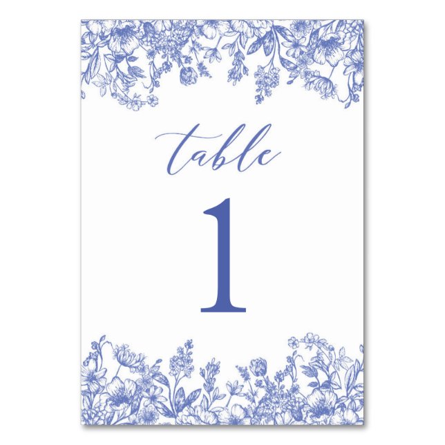 Modern Vintage Blue Floral Table Number Card (Back)