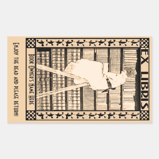 Modern Vintage Bookplate v1 Personalised Rectangular Sticker (Front)
