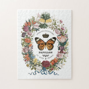 Modern Vintage Botanical butterfly jigsaw puzzle