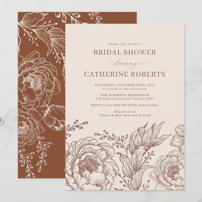 Modern Vintage Botanical Floral Bridal Shower Invitation (Front/Back)