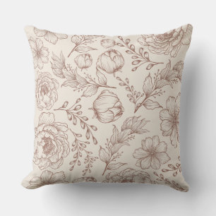Modern Vintage Botanical Floral Line Art Pattern Cushion