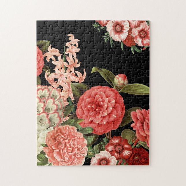 modern vintage botanical pink flowers jigsaw puzzle (Vertical)