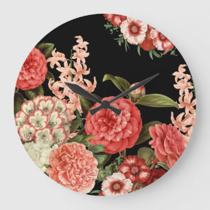 modern vintage botanical pink flowers large clock