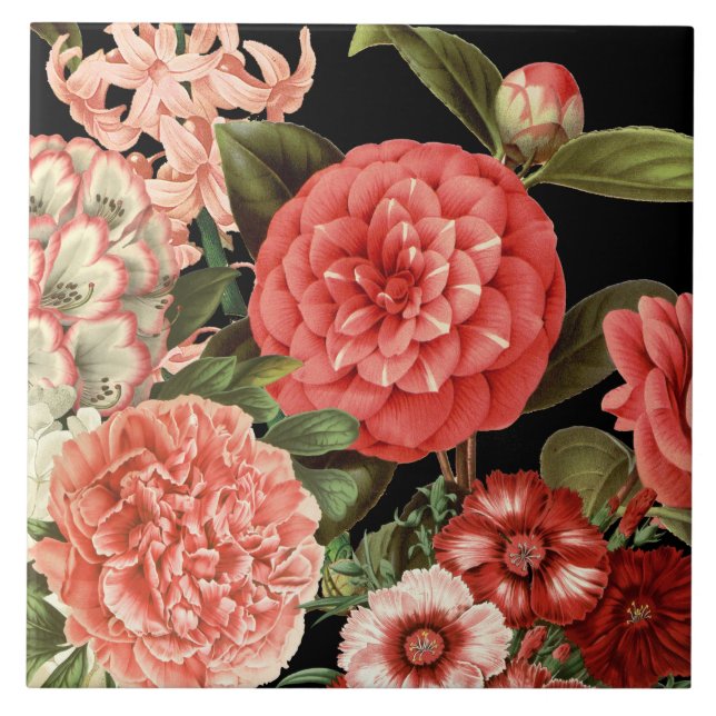 modern vintage botanical pink flowers tile (Front)
