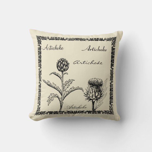Modern vintage botanical plants illustration cushion (Front)