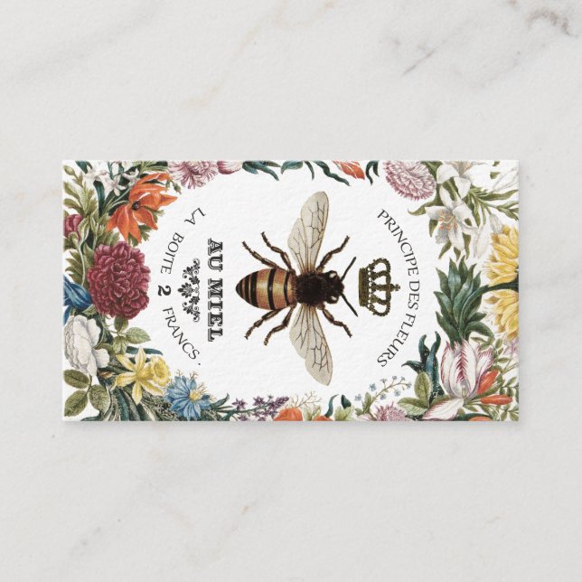 MODERN VINTAGE BOTANICAL QUEEN BEE BUSINESS CARD (Front)