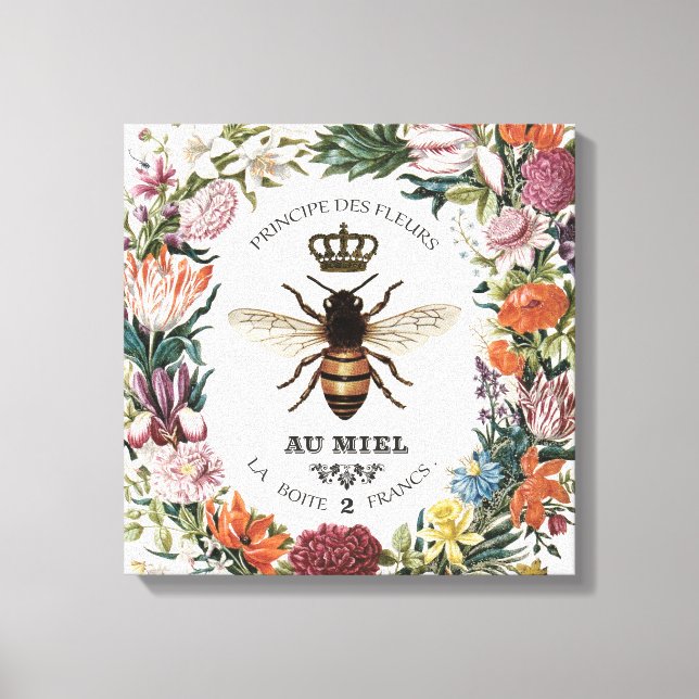 MODERN VINTAGE BOTANICAL QUEEN BEE CANVAS PRINT (Front)