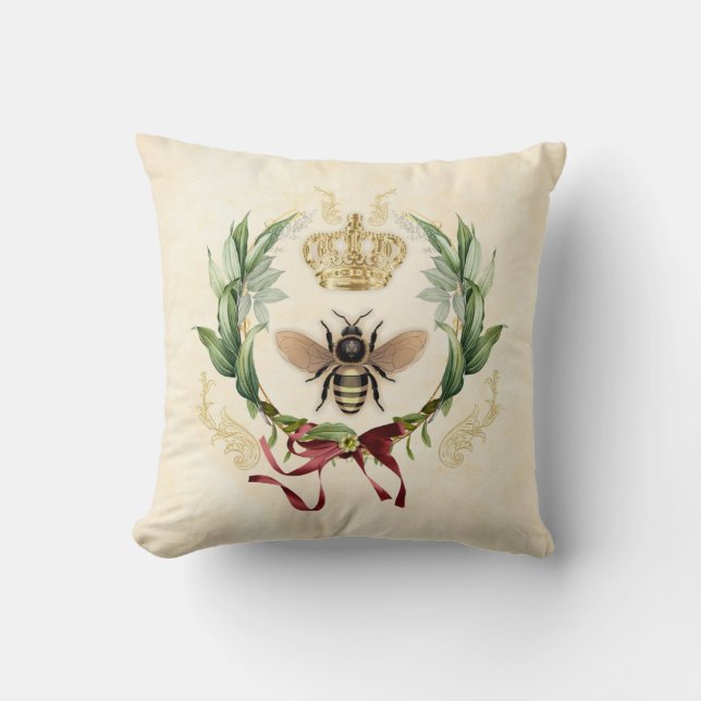 Modern Vintage Botanical Queen Bee Cushion (Front)