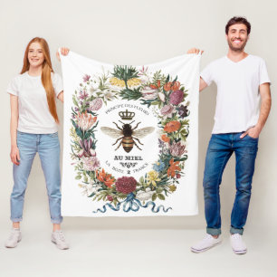 MODERN VINTAGE BOTANICAL QUEEN BEE FLEECE BLANKET