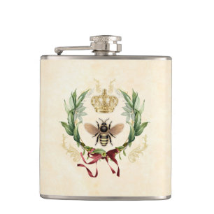 Modern Vintage Botanical Queen Bee Hip Flask