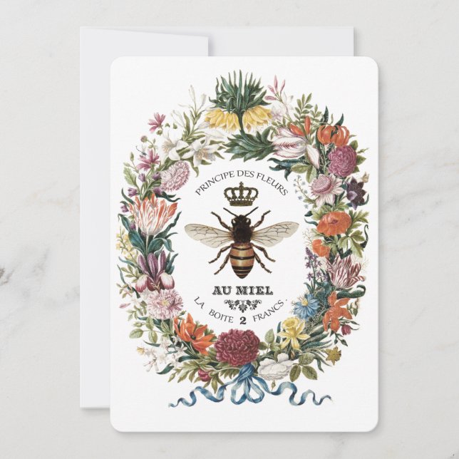 MODERN VINTAGE BOTANICAL QUEEN BEE INVITATION (Front)