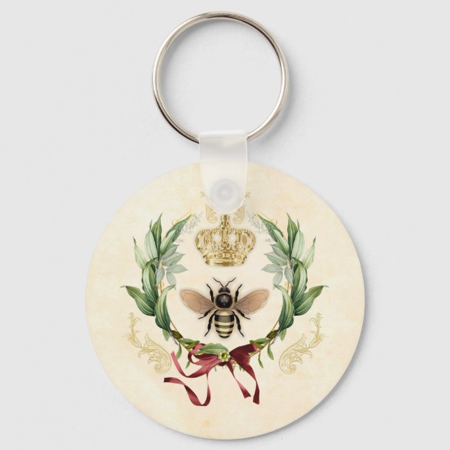 Modern Vintage Botanical Queen Bee Key Ring (Front)