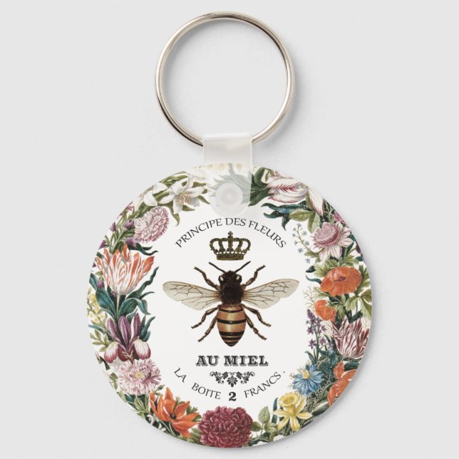 MODERN VINTAGE BOTANICAL QUEEN BEE KEY RING (Front)