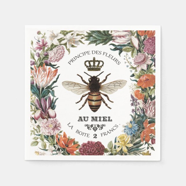 MODERN VINTAGE BOTANICAL QUEEN BEE NAPKIN (Front)