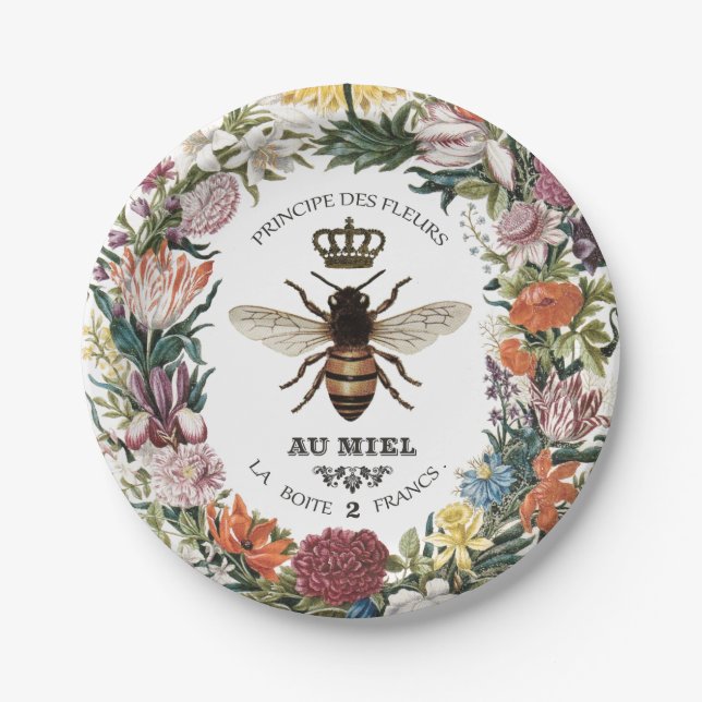 MODERN VINTAGE BOTANICAL QUEEN BEE PAPER PLATE (Front)