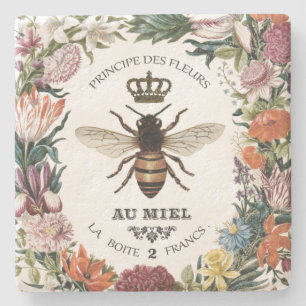 MODERN VINTAGE BOTANICAL QUEEN BEE STONE COASTER