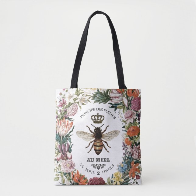 MODERN VINTAGE BOTANICAL QUEEN BEE TOTE BAG (Front)