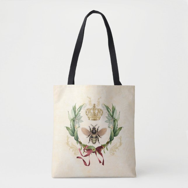 Modern Vintage Botanical Queen Bee Tote Bag (Front)