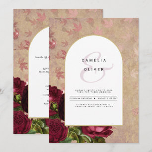 Modern Vintage Botanical Red Roses Wedding Invite