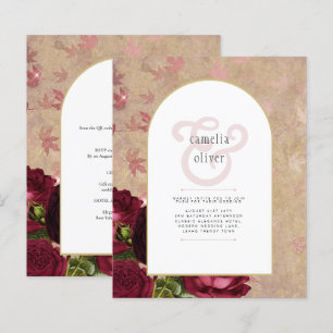 Modern Vintage Botanical Red Roses Wedding Invite