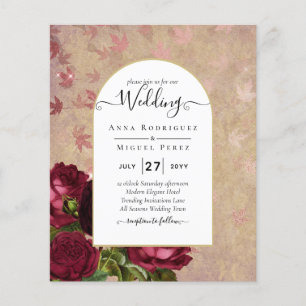 Modern Vintage Botanical Red Roses Wedding Invite Flyer