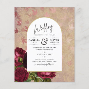 Modern Vintage Botanical Red Roses Wedding Invite Flyer